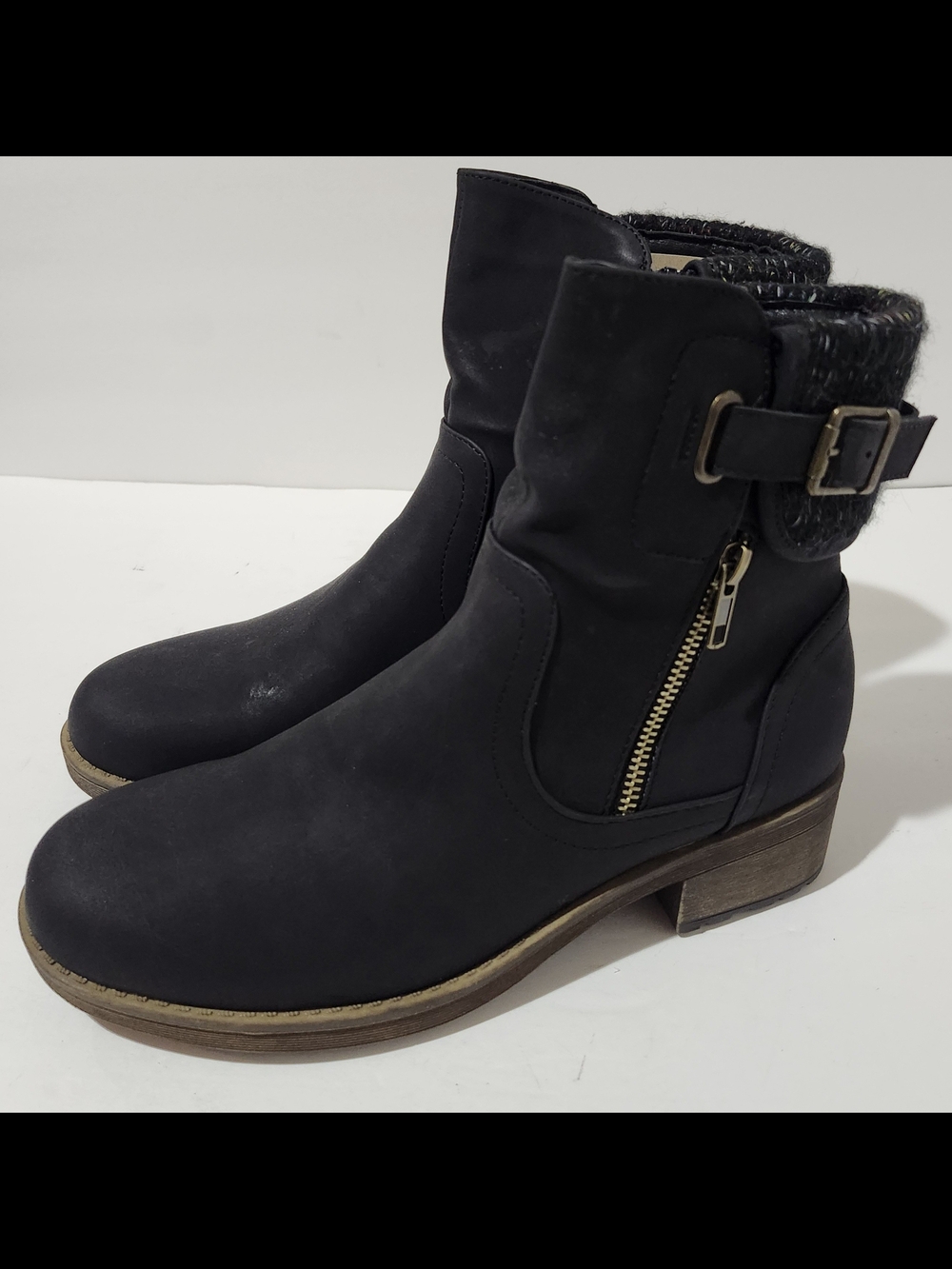 MySoft Black Women's Ankle Boots with Buckle and Side Zip Size 9